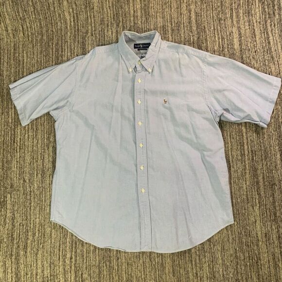 Ralph Lauren Pony Logo Mens Size XL‎ Button Front Shirt Blue Short Sleeve Cotton - Picture 1 of 5